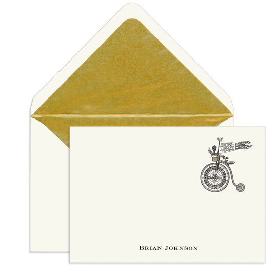Elegant Flat Note Cards with Engraved Whimsical Bicycle